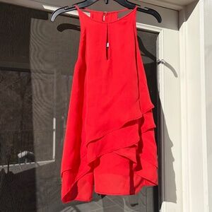 Parker Sheila silk keyhole ruffle tank red XS